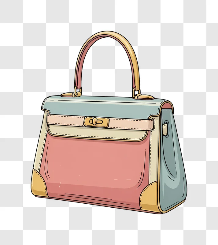 pink and blue handbag with gold accents edited