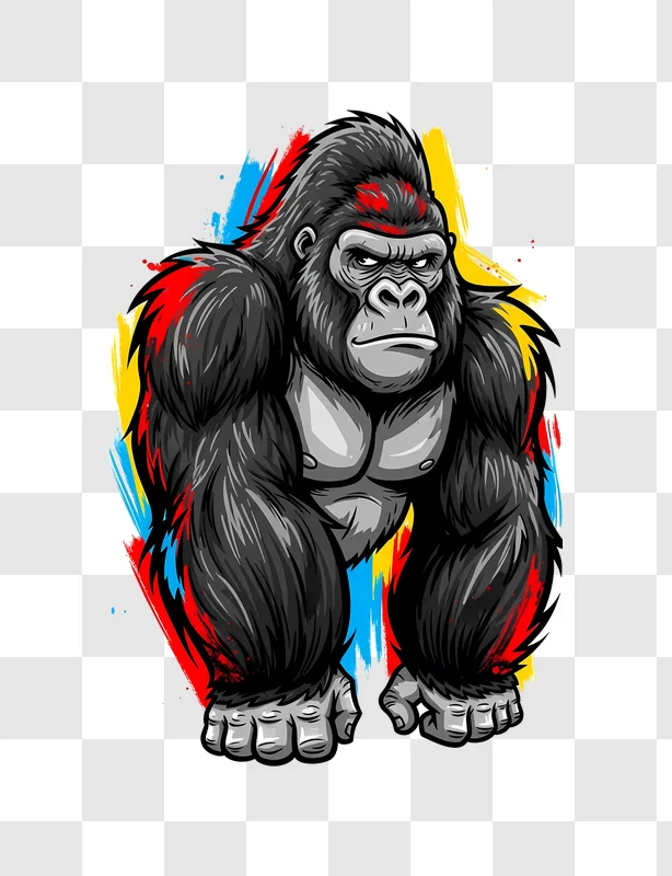 powerful gorilla illustration with abstract colorful background edited