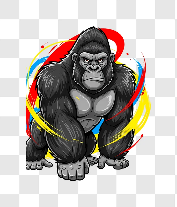 powerful gorilla mascot with vibrant abstract art edited