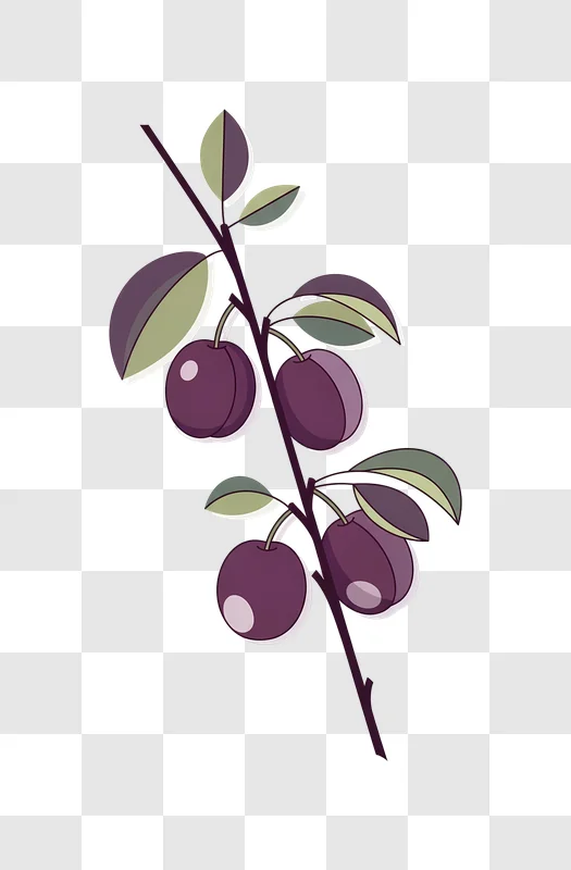 purple plums on a branch with leaves edited