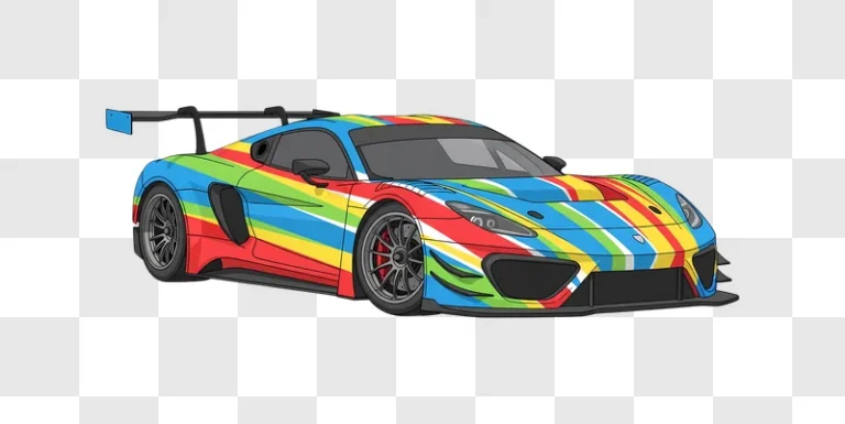 rainbow striped racing sports car isolated edited
