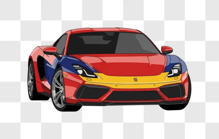 red blue yellow illustrated sports car front view edited