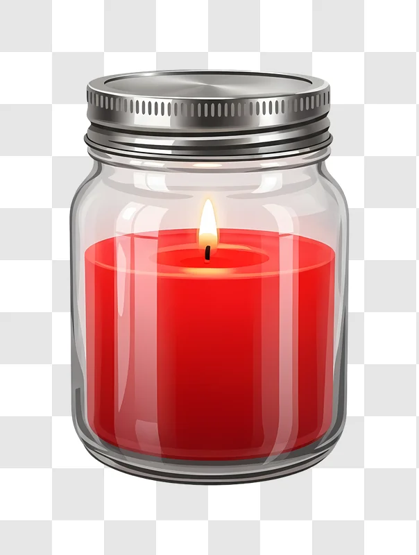 red candle burning inside glass jar with lid edited
