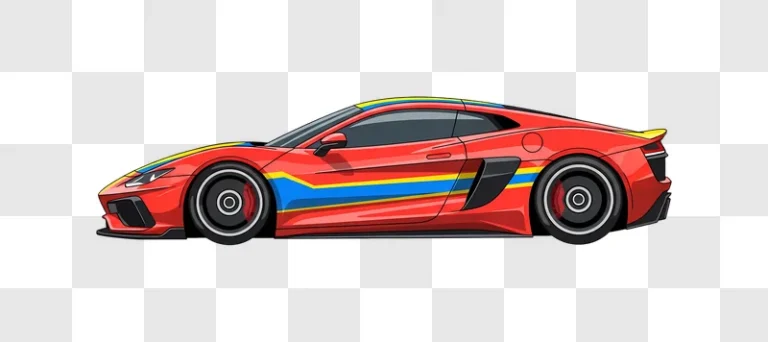 red cartoon sports car with racing stripes edited