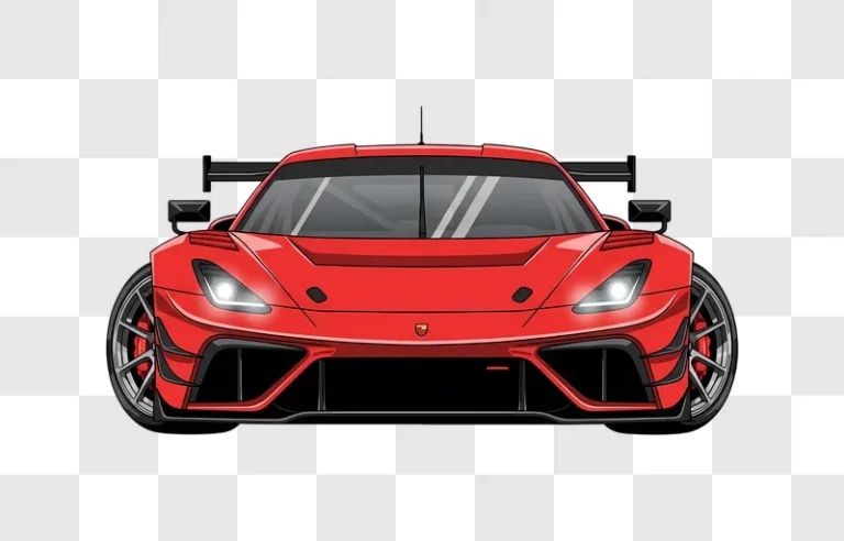 red digital race car front view isolated edited