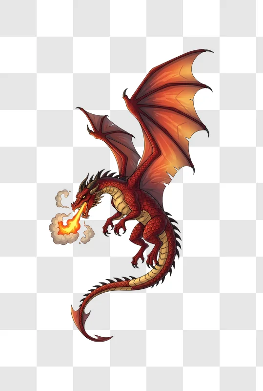 red dragon flying breathing fire on black edited