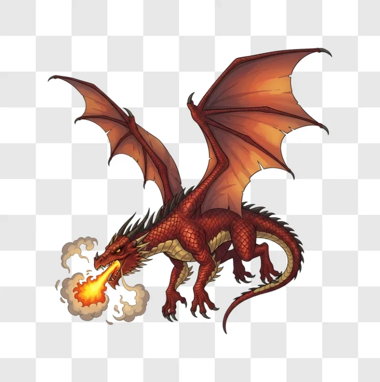 red dragon flying and breathing fire edited