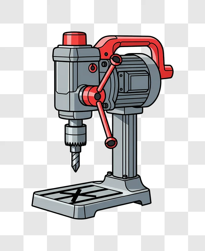 red drill press machine on a workbench edited