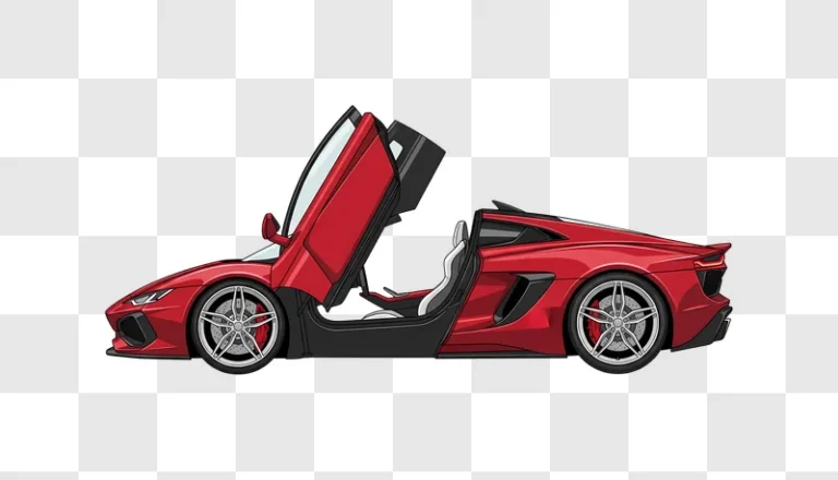 red illustrated supercar with scissor doors open edited