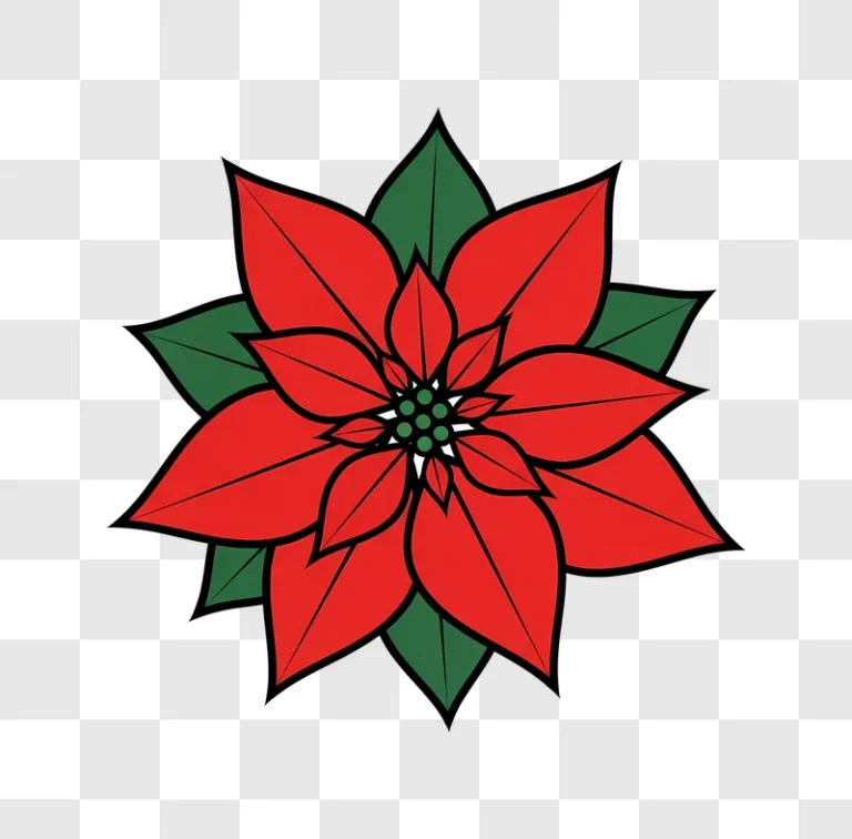 red poinsettia graphic with black outline edited