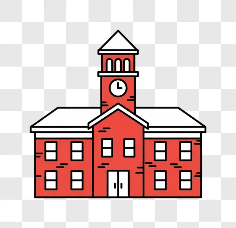 red school building with clock tower edited