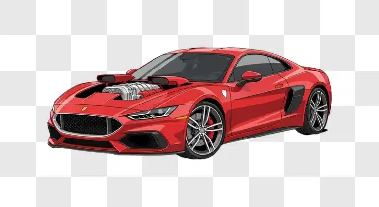 red sports car exposed supercharger vector edited