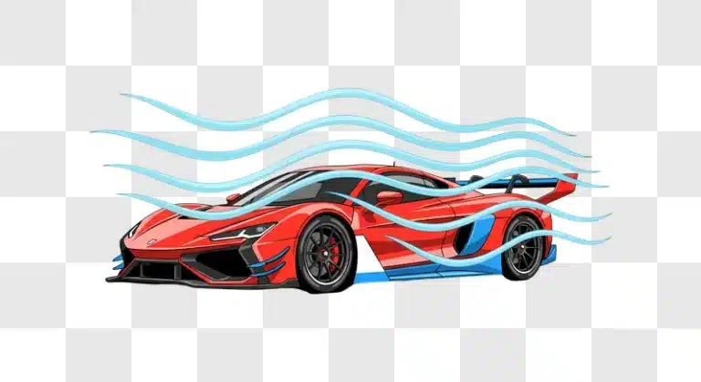 red sports car showing aerodynamic airflow edited