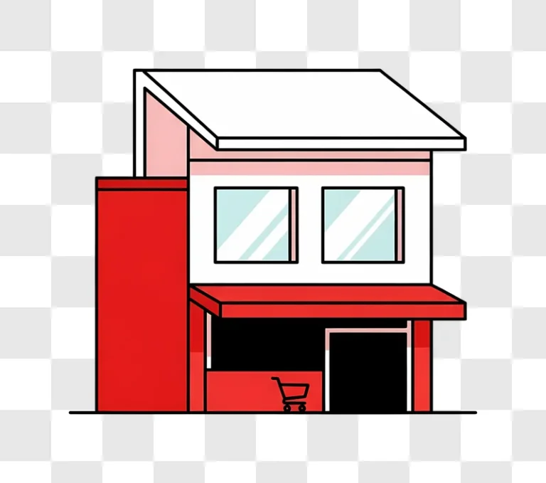 red storefront with shopping cart and windows edited