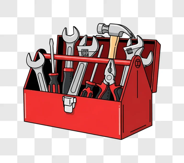 red toolbox filled with assorted tools edited