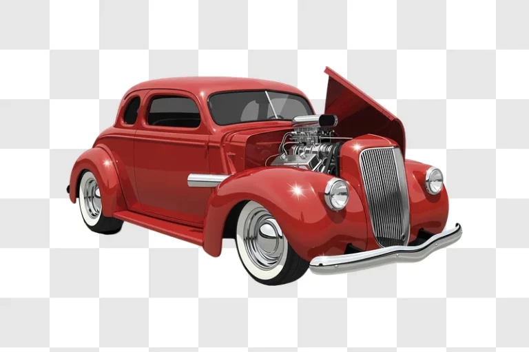 red vintage hot rod with open hood edited