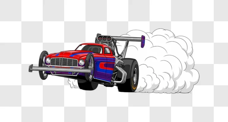 red and blue cartoon drag car wheelie smoke edited
