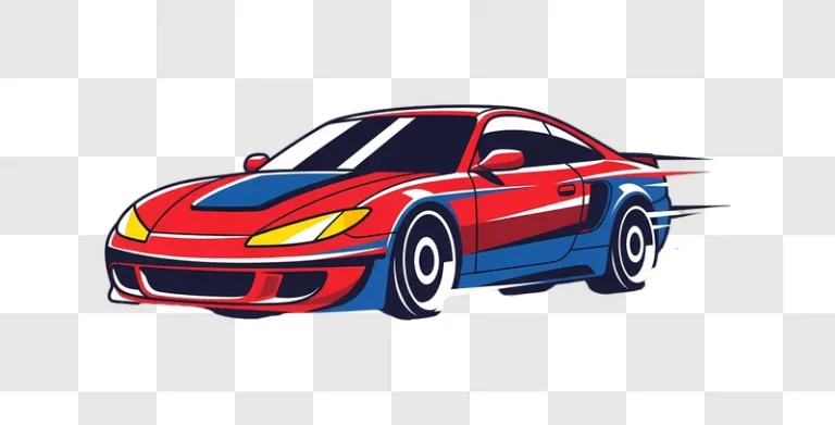 red and blue cartoon sports car speeding edited