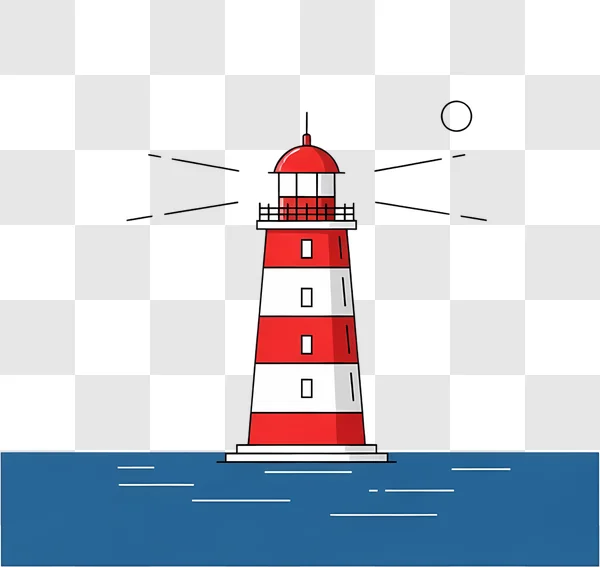 red and white lighthouse on blue water edited