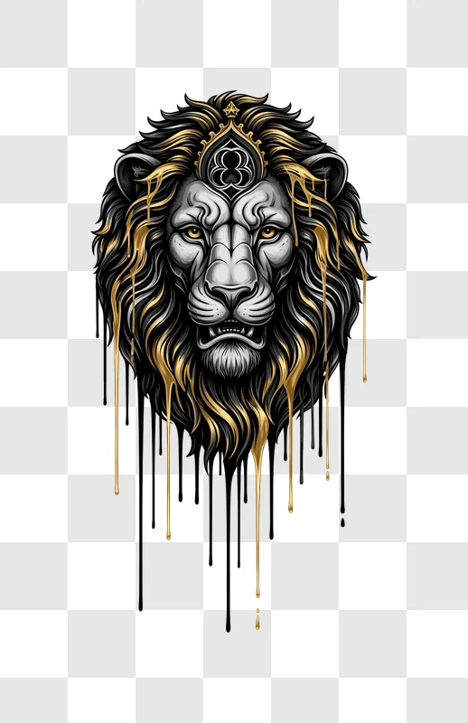regal lion head illustration with dripping gold edited