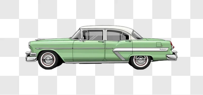 retro mint green sedan side profile vector art edited