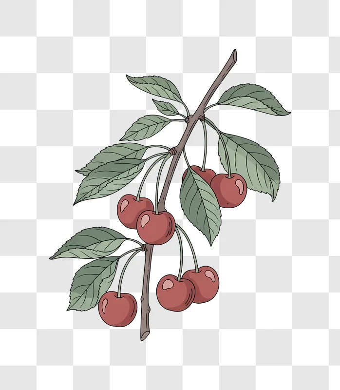 ripe cherries on a branch with leaves edited