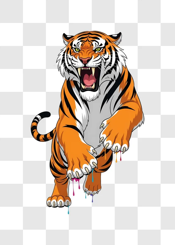 roaring cartoon tiger with paint drips edited