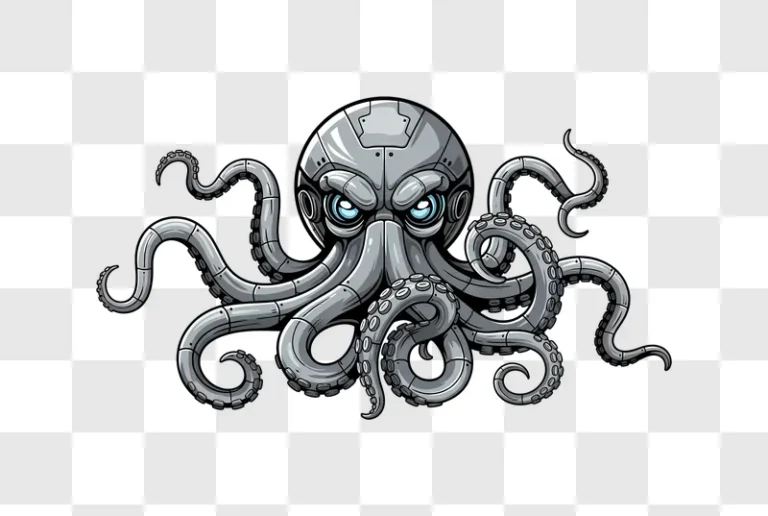 robotic octopus with glowing blue eyes edited