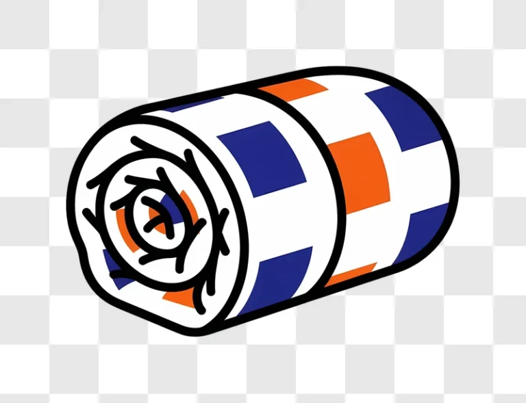 rolled blanket with orange and blue squares edited
