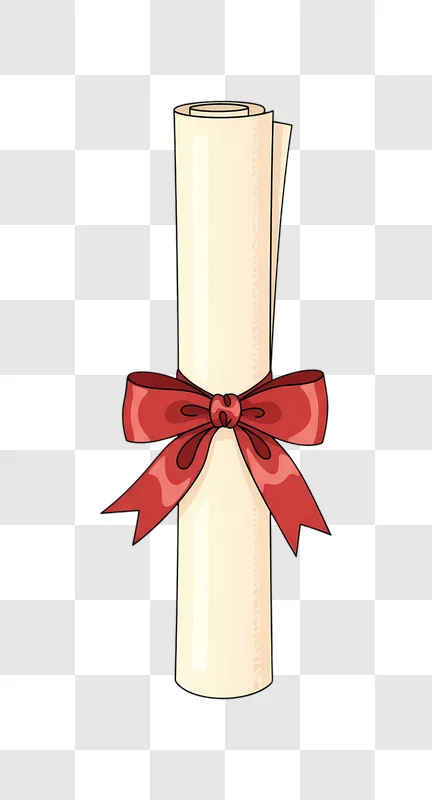 rolled diploma scroll with red ribbon edited