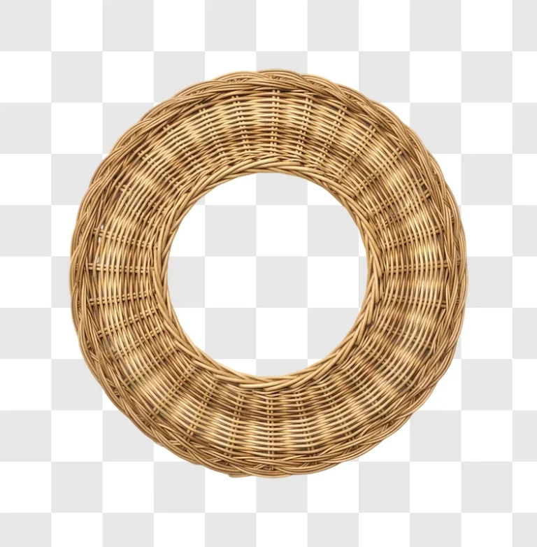 round woven rattan frame on transparent background edited