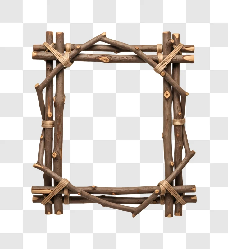 rustic wood branch frame on white edited