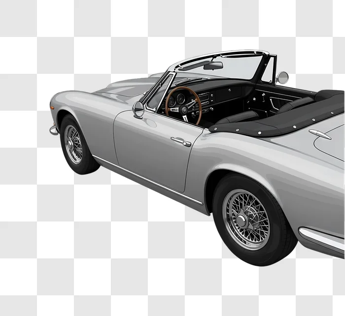 silver classic convertible car isolated on black edited