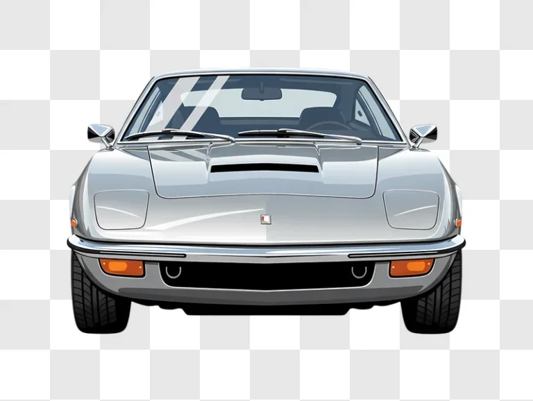 silver classic sports car front view isolated edited
