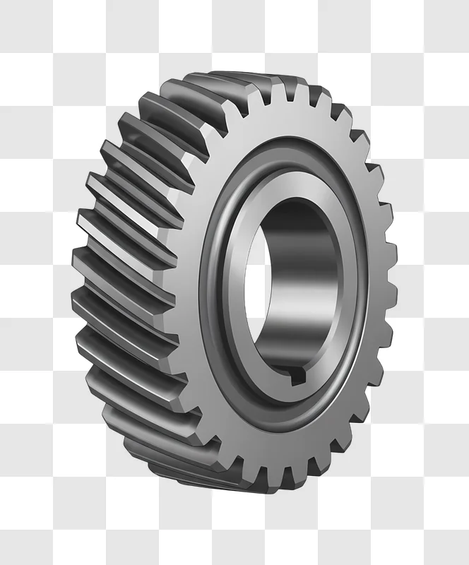 silver helical spur gear against grey background edited