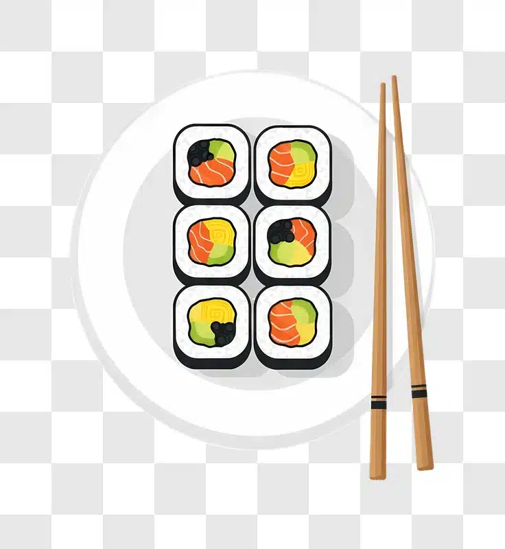 six assorted sushi rolls on plate with chopsticks edited