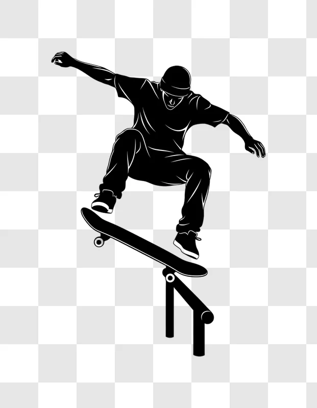 skateboarder grinding rail silhouette illustration edited