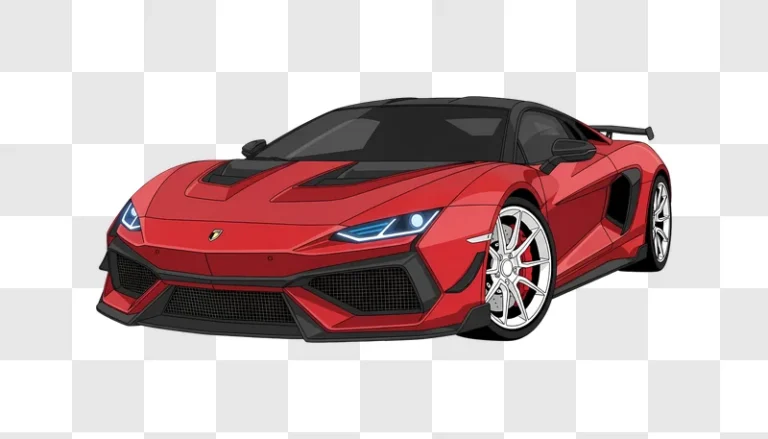 sleek red sports car with glowing headlights edited