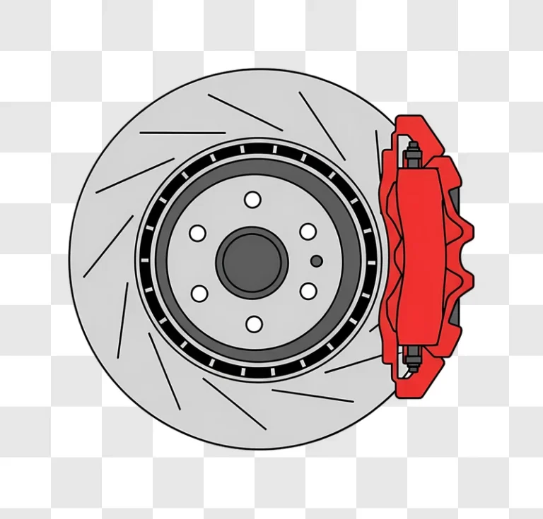 slotted brake disc with red caliper illustration edited