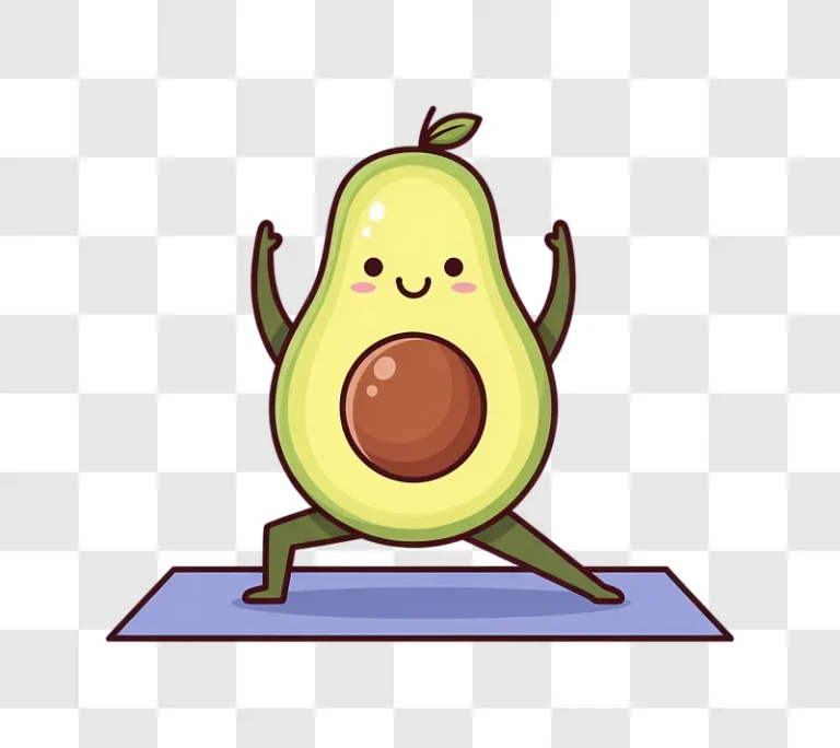 smiling cartoon avocado yoga pose on mat edited
