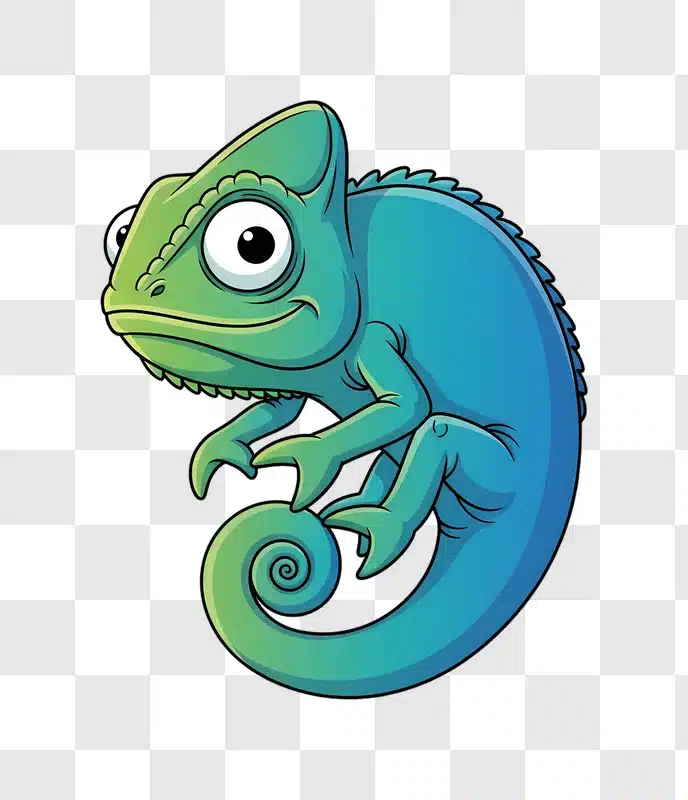 smiling cartoon chameleon with curled tail edited
