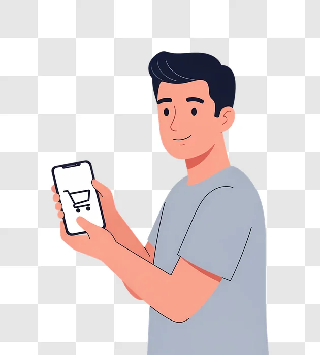 smiling man online shopping on smartphone edited