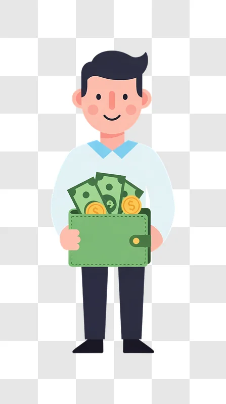 smiling man with overflowing wallet flat illustration edited