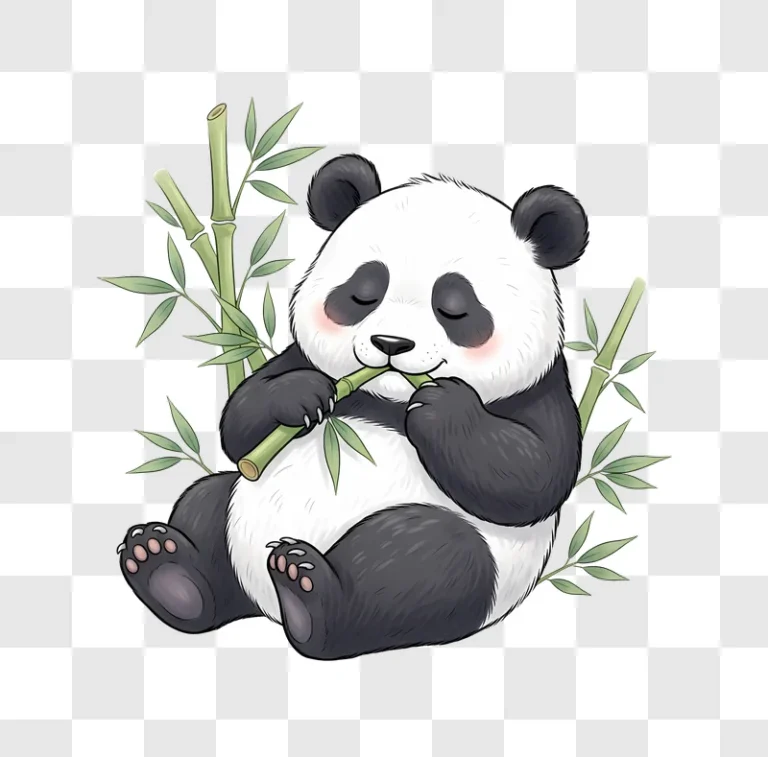 smiling panda enjoying bamboo in forest edited