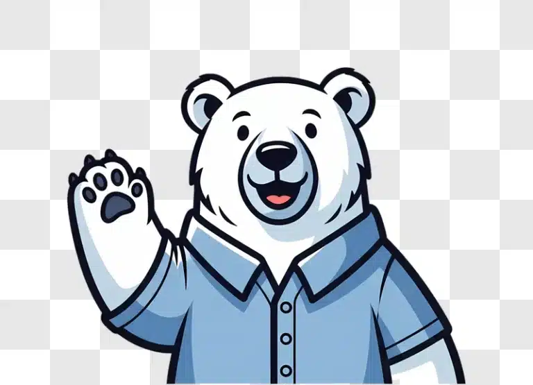 smiling polar bear mascot waving hello edited