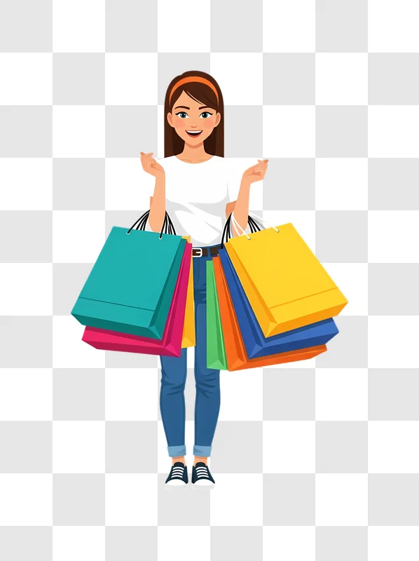 smiling young woman holding many shopping bags edited