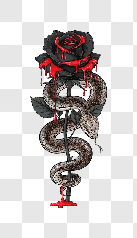 snake coiled around bleeding black rose edited