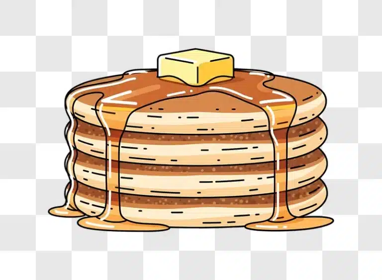 stacked pancakes with syrup and butter cartoon edited