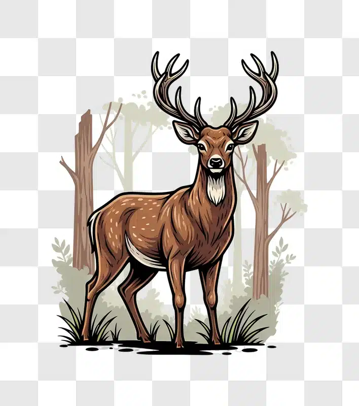 stag deer standing in stylized forest edited