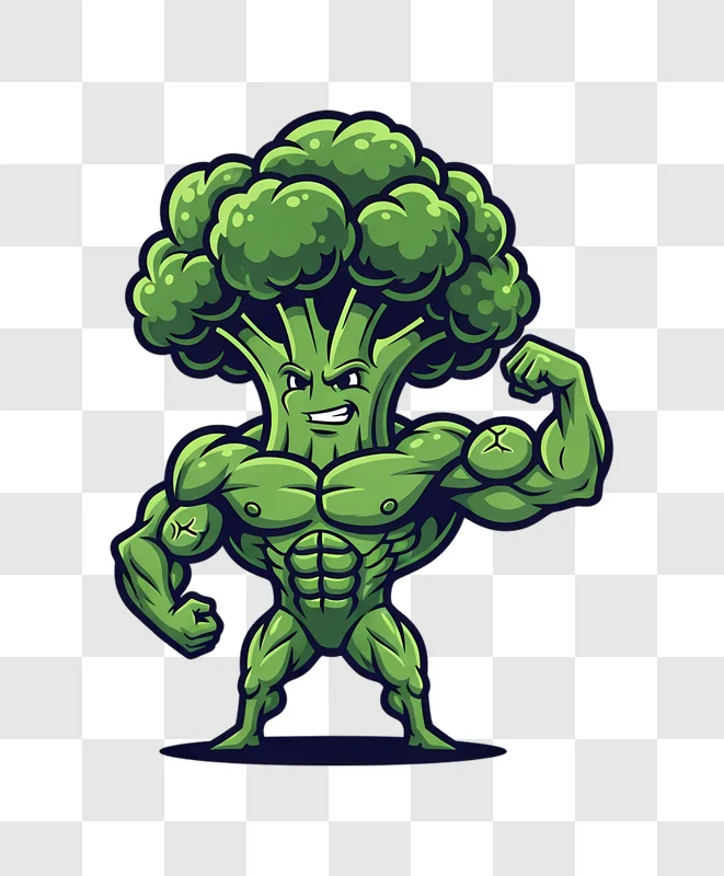 strong broccoli bodybuilder flexing muscles edited